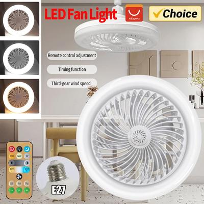 Deckenventilator LED mit Licht Fernbedienung Dimmbare Beleuchtung für Schlafzimmer und Wohnzimmer E27 Konvertersockel 85-265V