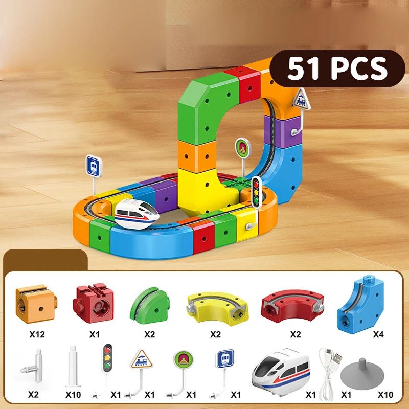 Children Magic Track Train Electric Assembled Building Blocks Magnetic Rail Car Maze Educational Toys for Kids Christmas Gifts