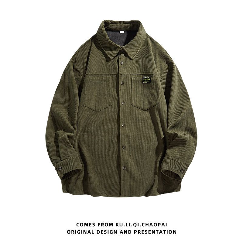 Men's Corduroy Casual Long-Sleeve Shirt for Autumn, Loose-Fitting Shirt Jacket by Mr. Mengmaite Hezi