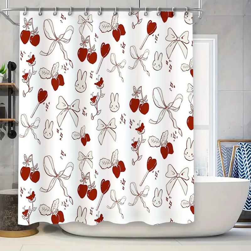 

Charming Rabbit Cherry Blossom Shower Curtain Sets Cute Animal Floral Bathroom Decor Modern Waterproof Fabric Liner 90x180cm