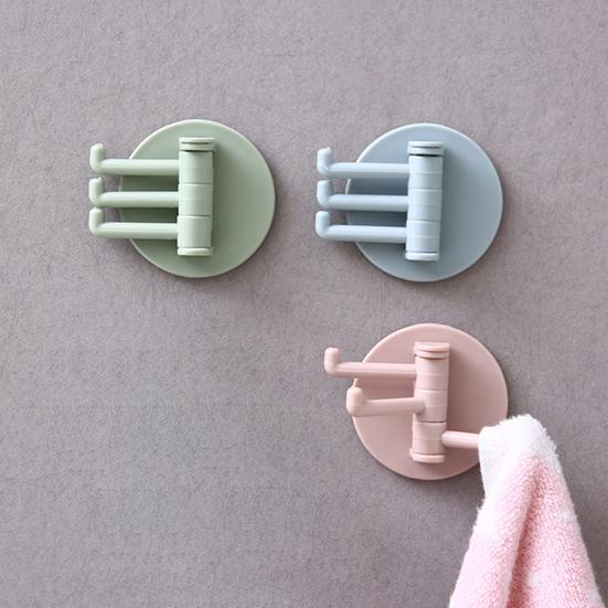 12PCS Wall Hooks, with 3-Branch Rotating Design, Self-Adhesive Waterproof Organizer, Strong Load-Bearing Hooks for Bathroom Kitchen