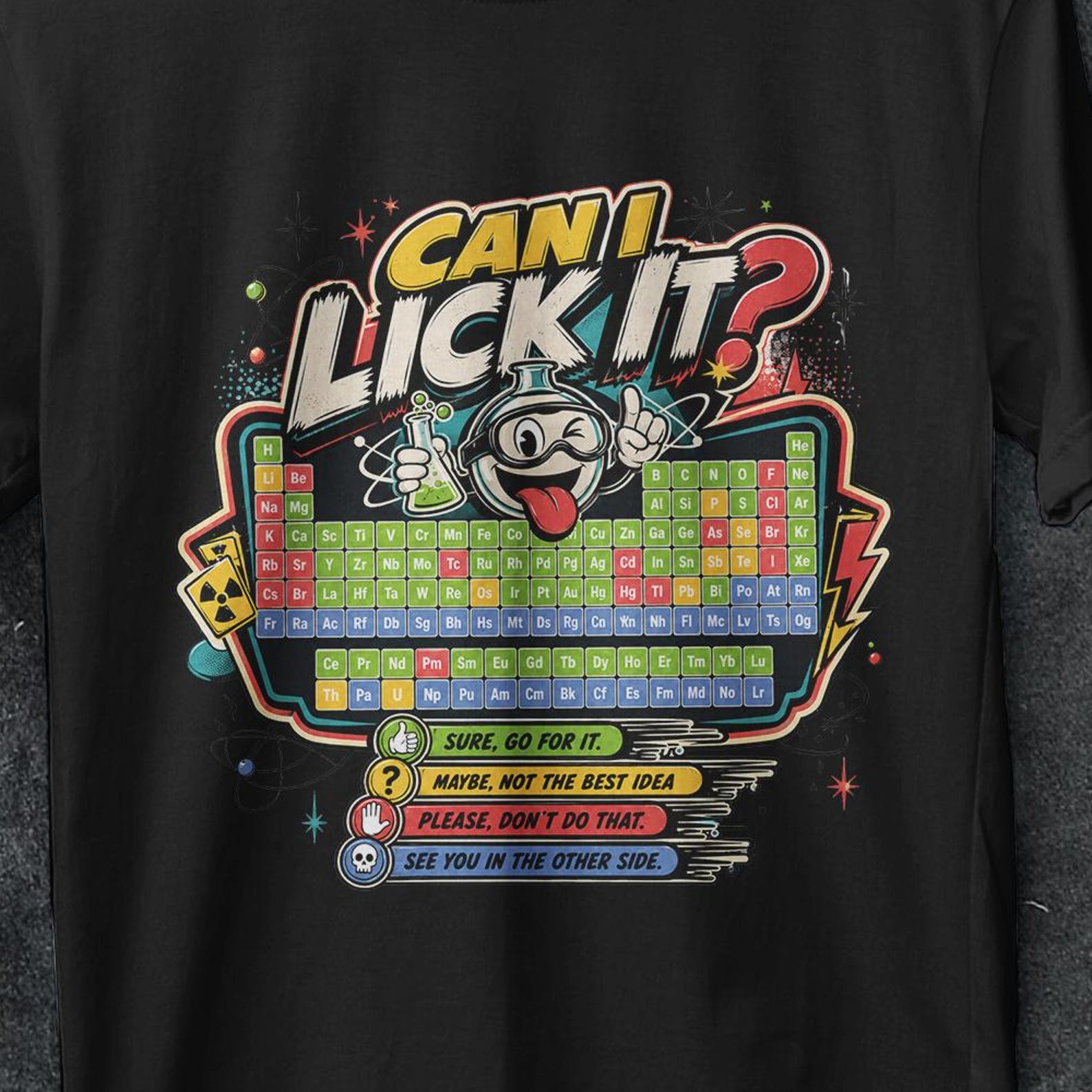 Can I Lick It, Can I Lick It Shirt, ironic shirt, Element Shirt, school shirt, science pun, Funny Chemistry Shirt, scientist funny shirt XL