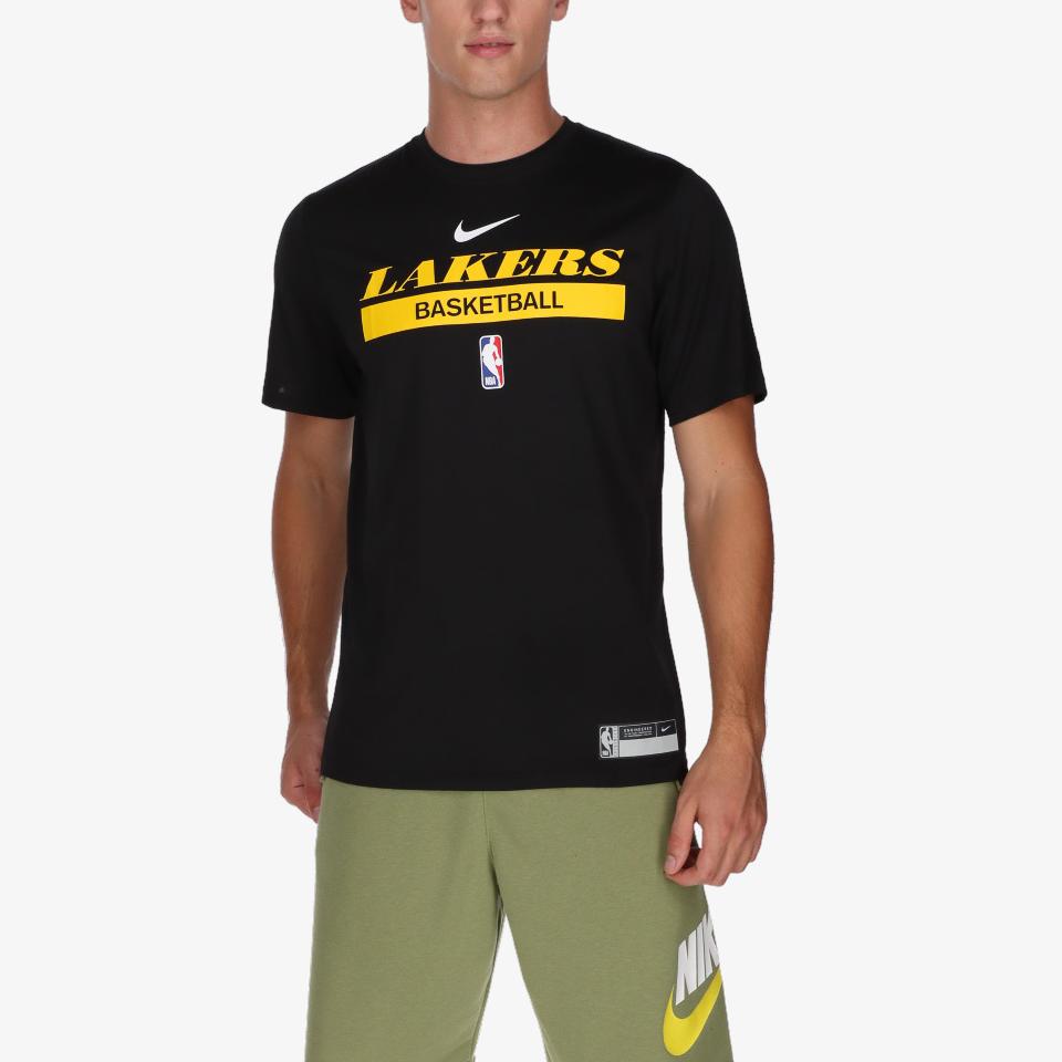 Nike Los Angeles Lakers Legend Court Practice Logo Print Crew Neck T-Shirt Men Tops Black DR6469-010