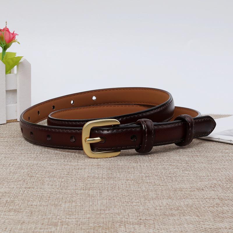 2024 Women s Khaki Genuine Leather Thin Waist Belt: Fashionable, Versatile Soft Cowhide for Jeans