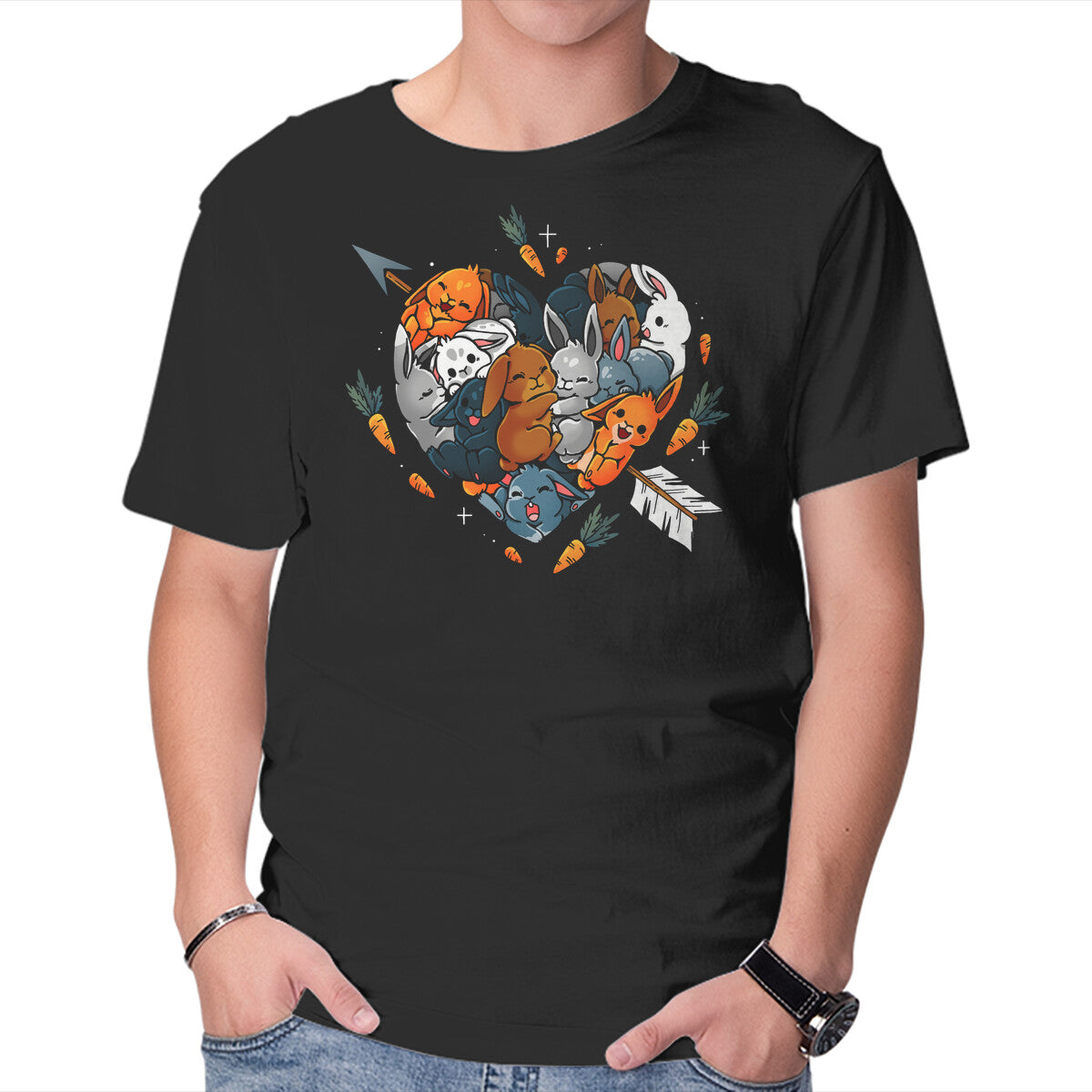 Unisex Crew Neck T-Shirt Love Rabbits Graphic Short Sleeve Casual Tee M