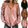 Women's Off-Shoulder V-Neck Long Sleeve Sweatshirt Casual Versatile Top