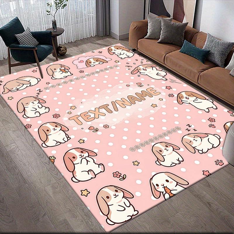 Custom Name,Kawaii Animal Pattern Art Home Sofa Decoration for Living Room & Bedroom, Non‑Slip Play Flannel Floor Mat for Game Room
