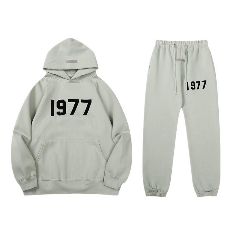 Three-dimensional flocking 1977 men's and women's American high street hoodie sweater trousers casual suit