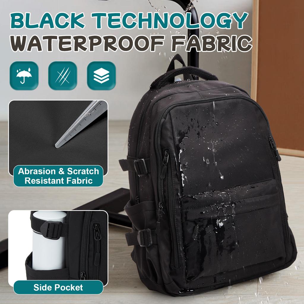 Simple School Backpack for Girls Boys Black College Student Bookbag Laptop Bag for High School
