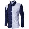 Men's Long Sleeve Button Front Patchwork Shirt Slim Fit Casual Formal Top