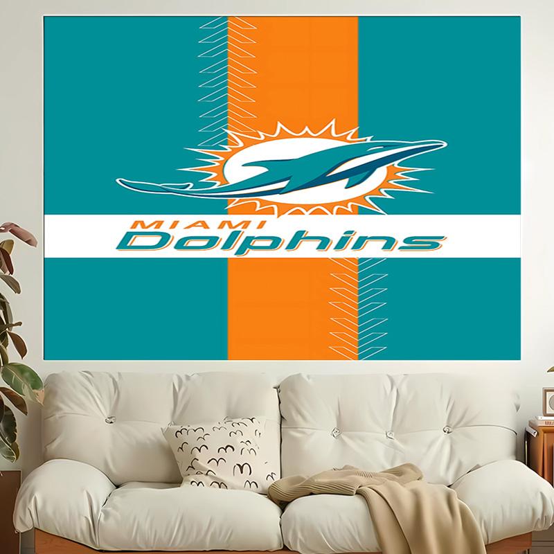 1 Stück Miami Dolphins Logo Wandteppich, Wohnzimmer, Schlafzimmer, Büro, Party-Dekoration, Ideales festliches Geschenk