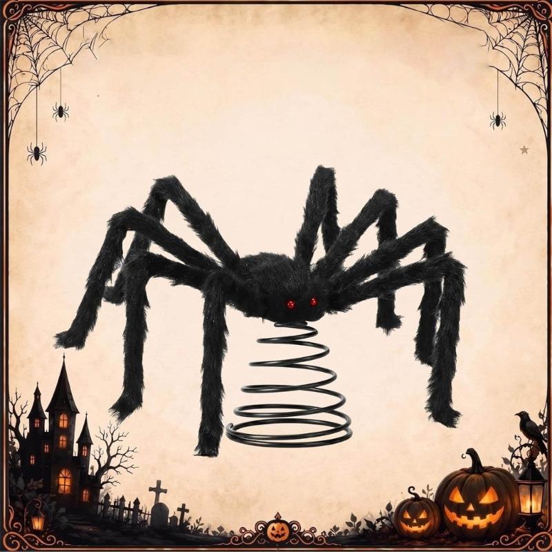 Spiders Tree Top Ornament for Halloween Display with Spring Base and Mixed Build for Home Party Presentation