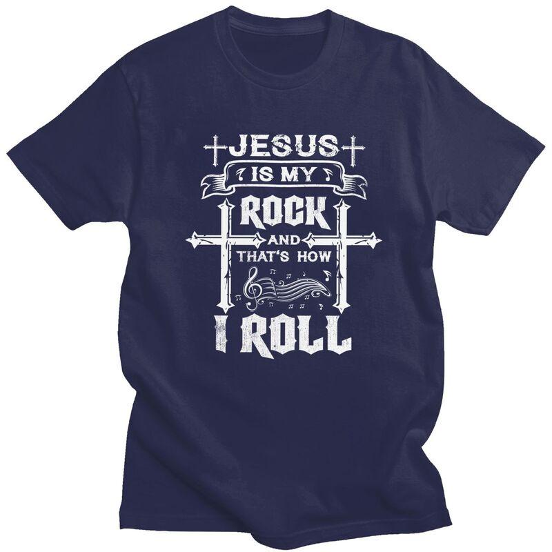 Custom Jesus Is My Rock And Roll Tshirt for Men Short Sleeve Casual T Shirt Cool Tshirt Pure Cotton Tee Gift