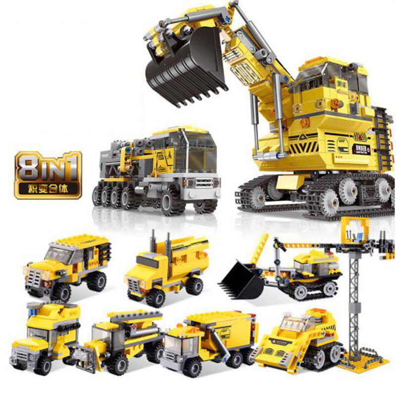

8 в 1 техника гигантский экскаватор набор строительных блоков модель кирпича детские рождественские игрушки подарки 13002