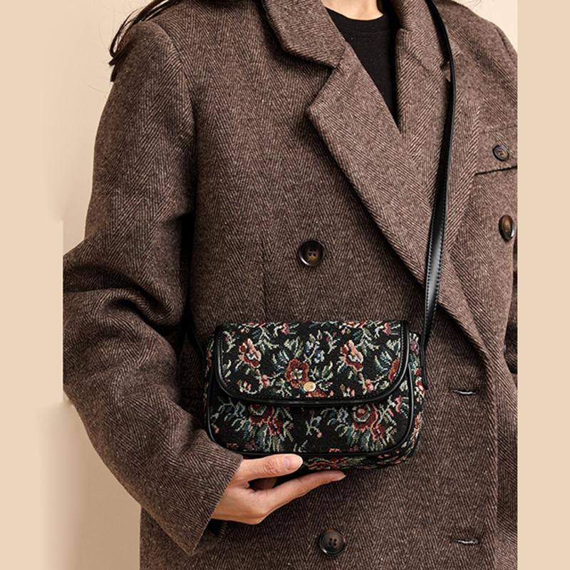 Yogodlns Hochwertige Damen Umhängetaschen Neue Retro Blumen Messenger Bags Damen Ein-Schulter Kleine Quadratische Taschen