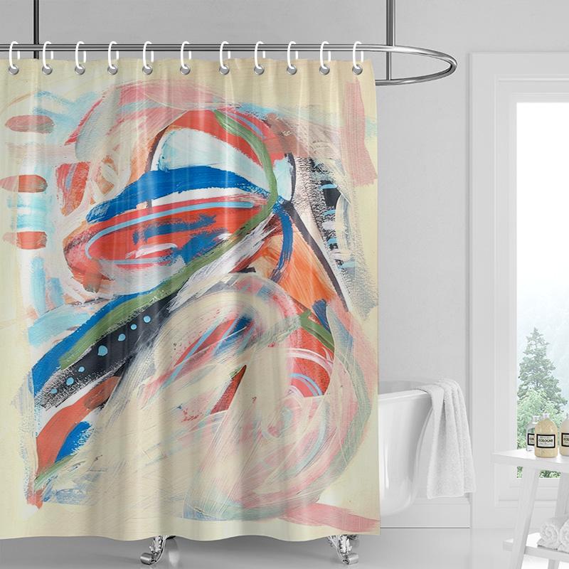 

Abstract Splatter Art Shower Curtain - Pink, Yellow & Blue Brushstrokes, Waterproof with Grommets, Modern Bathroom Decor 90x180cm
