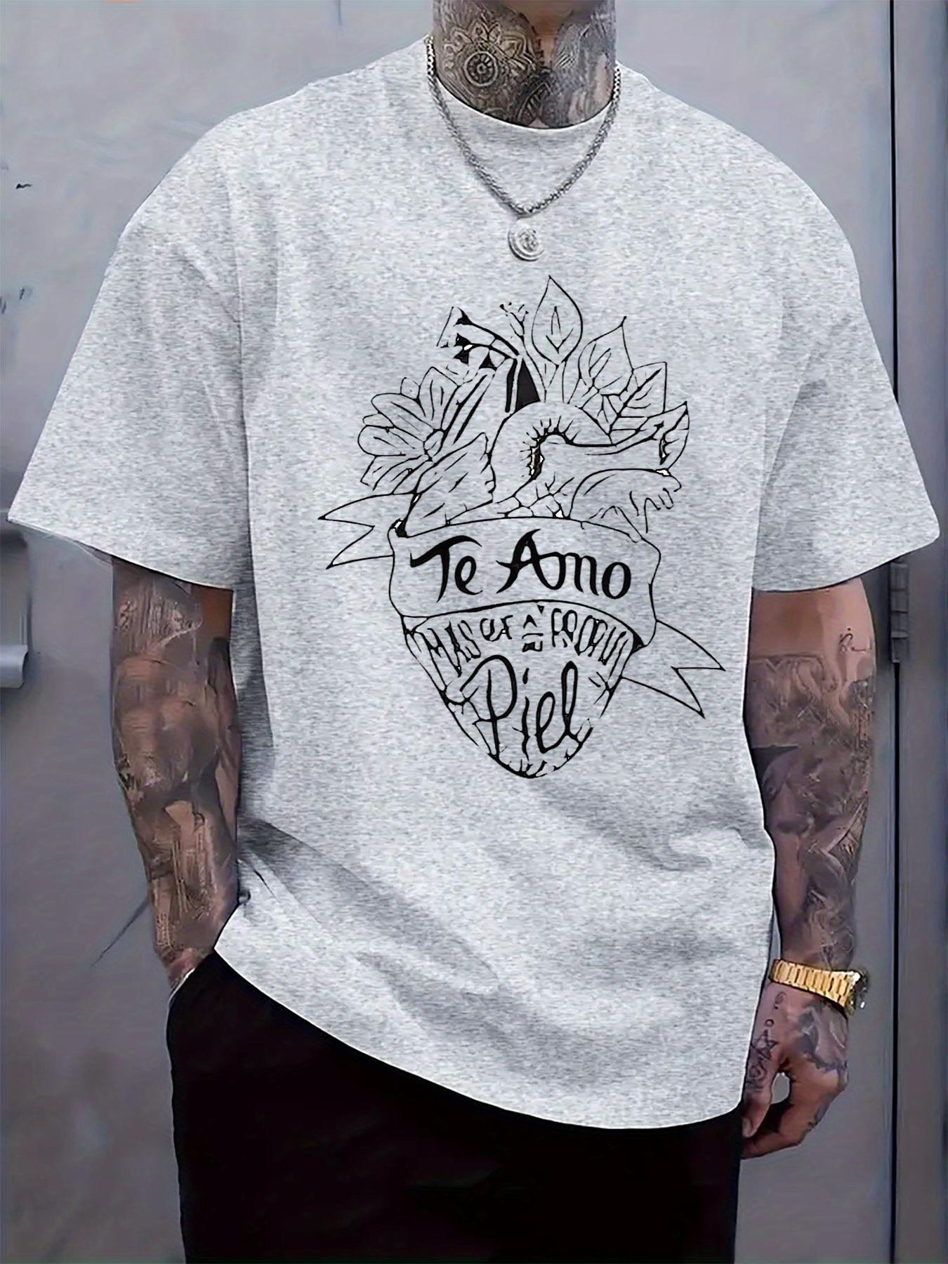 

Spanish I Love You Theme Pattern Print Round Neck Short Sleeve T-shirt Fashion Regular Fit T-shirt for Spring and Summer Vacation XXL