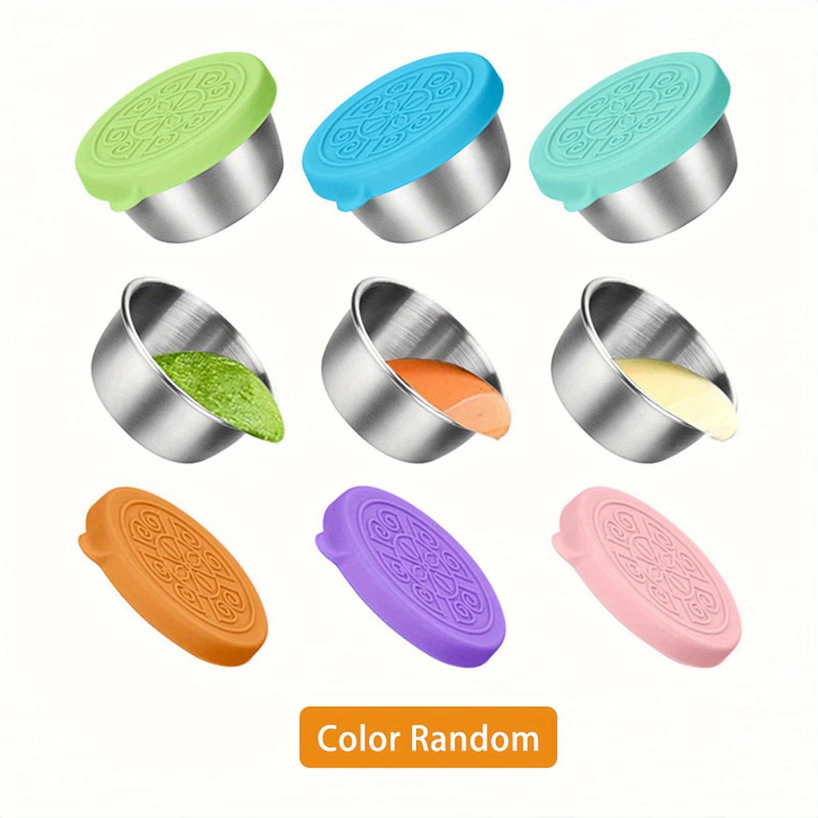 

4/6/8 шт., контейнер для заправки для салата, многоразовые контейнеры для соуса на 1,6 унции с герметичными силиконовыми крышками, чашка для приправ из нержавеющей стали 4PCS Set (Random Color) разноцветный