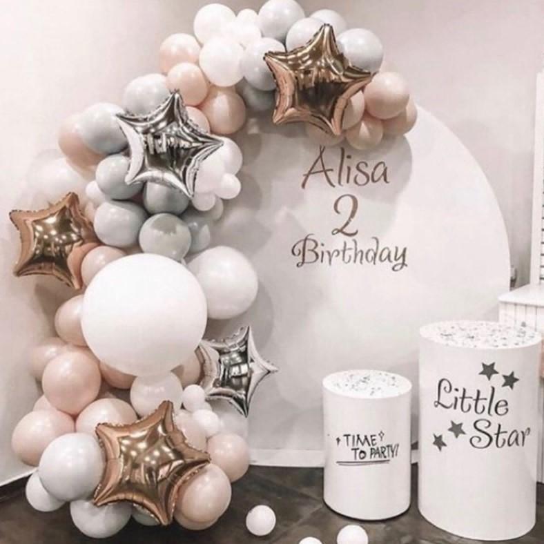 Bruiloft Verjaardag Babyborrel Geslachtsonthulling Decoraties Stofblauw Wit Ballonnenboog Slingerset