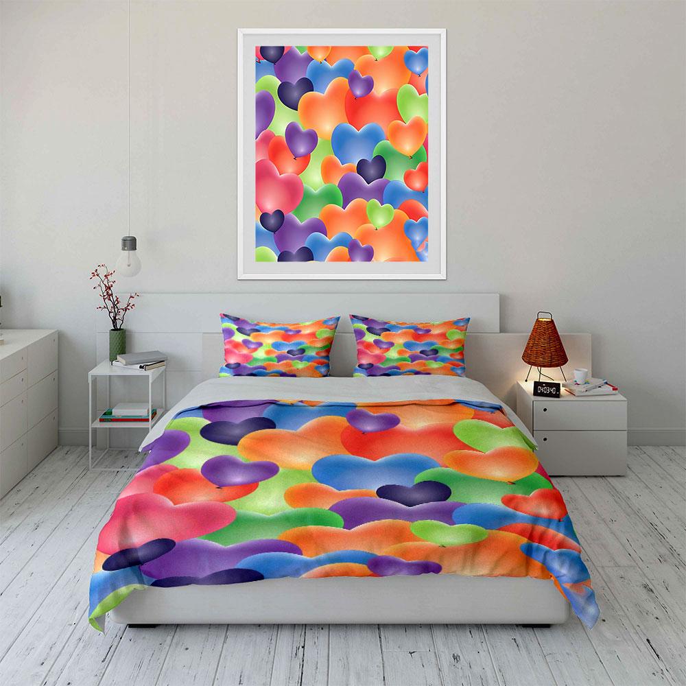 Colorful Heart Decor Set Soft Comfortable Duvet Cover Bedding Set Included 1*Duvet Cover & 2*Pillowcases, Gift