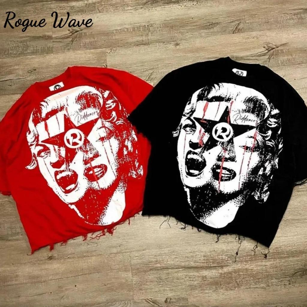 RogueWave Hip Hop Y2k Tops Oversized Printed Graphic T Shirts Harajuku Gothic Men and Women T-Shirt Casual Streetwear Clothes