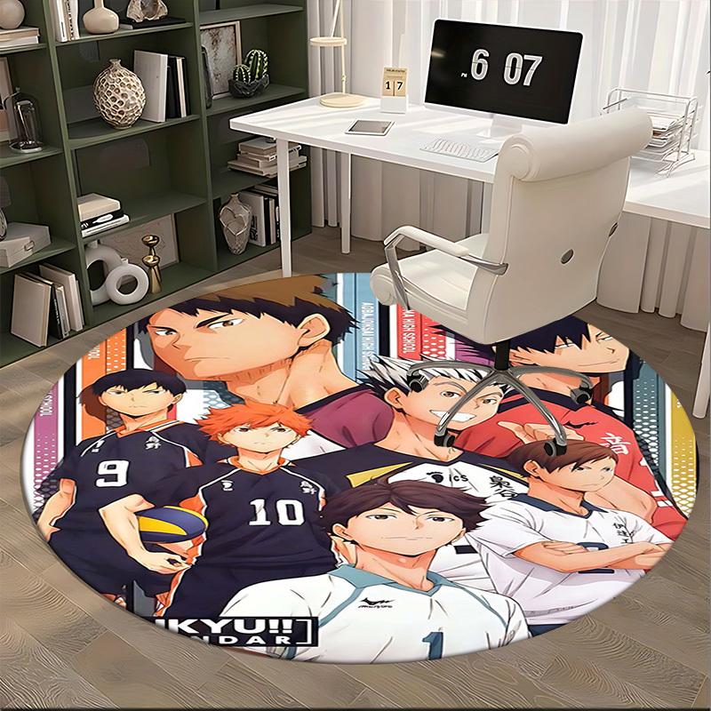 1pc Haikyuu!! Anime Volleyball Team Round Carpet Office Chair Mat, AntiSlip Rug for Home Decor, Seasonal Gift, Suitable for Office, Living Room