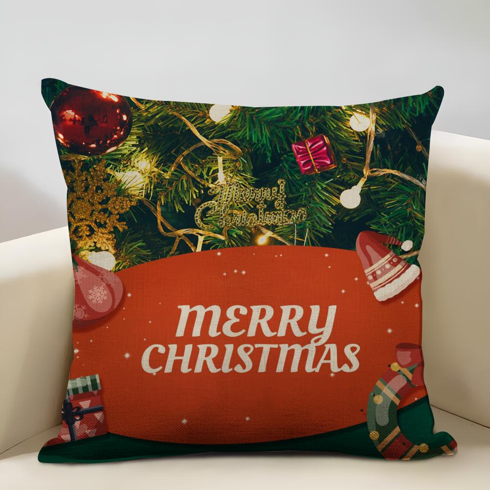 Merry Christmas Cushion Cover Household Decoration Linen Sofa Cushion Cover: Skin-Friendly & Breathable With Invisible Zipper