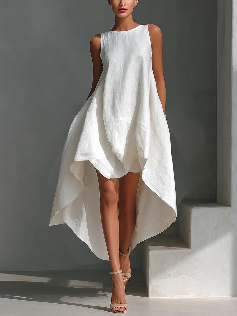2026 Spring Women's Cotton Linen Irregular Sleeveless Dress