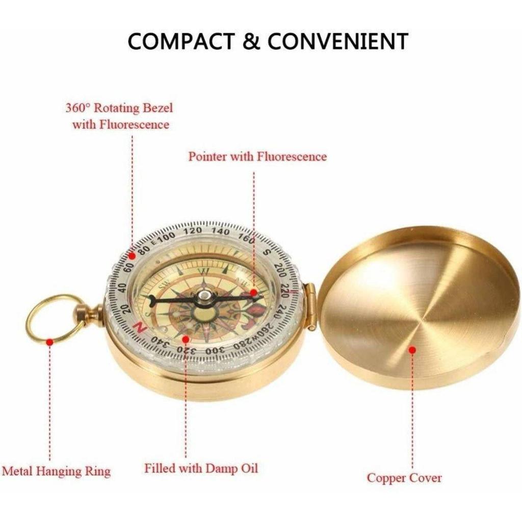 Copper Flip Outdoor Multi-Function Metal Compass with Luminous Pocket Watch Compass  (Gold)