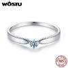 WOSTU Classic Round Moissanite Wedding Ring Women 925 Silver Diamond Cut Stackable Rings Girl Party Engagement Gift