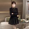 Small Black Knitted Dress, New Autumn and Winter Women's Clothing, with a Bottom Skirt Inside.