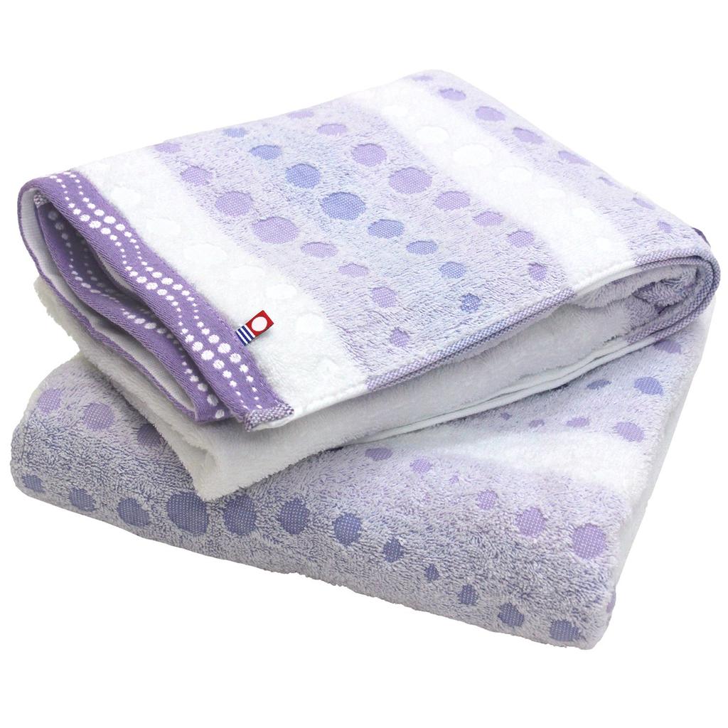 Imabari Certified Bath Hiorie Geometric Jacquard Set of Made In Imabari Polka Dot Pattern Towels, Clair, 2, Purple, Japan, Brand, Quick-Drying, 100%