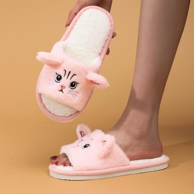 Pantofole Peluche Piccola Gatta Cartone Animato da Donna per Uso Interno ed Esterno in Autunno e Inverno, Comode Pantofole in Cotone per Uso Domestico
