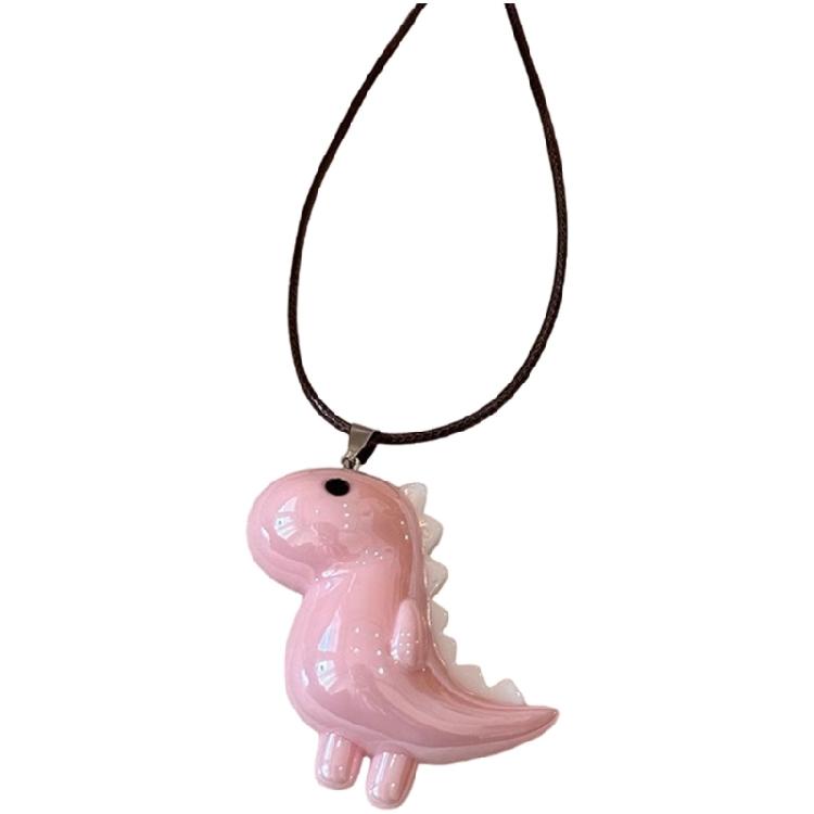Stylish Long Chain Necklace Resin Dinosaur Pendant Neckchain for Women and Men Vintage Jewelry Unique Animal Accessory