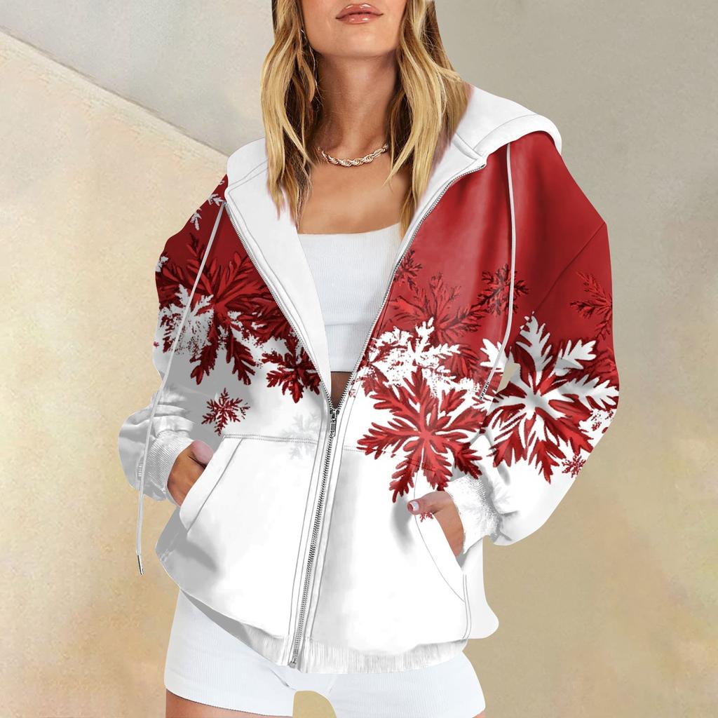 Women's Casual Fashion Printed Long Sleeve Pullover Hoodies Zipper Sweatshirts Coat
