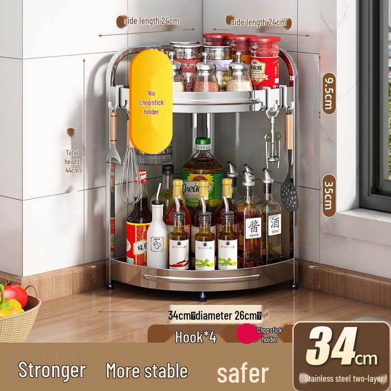 Stainless Steel Kitchen Corner Shelf for Oil, Sauce, Vinegar & Spices - Triangle Storage Rack with Knife Holder.