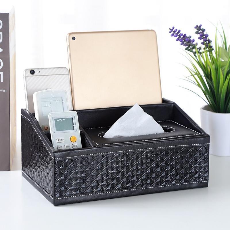 Creative Home Supplies Multifunctional Tissue Box Desktop Remote Control Storage Leather Drawer Box