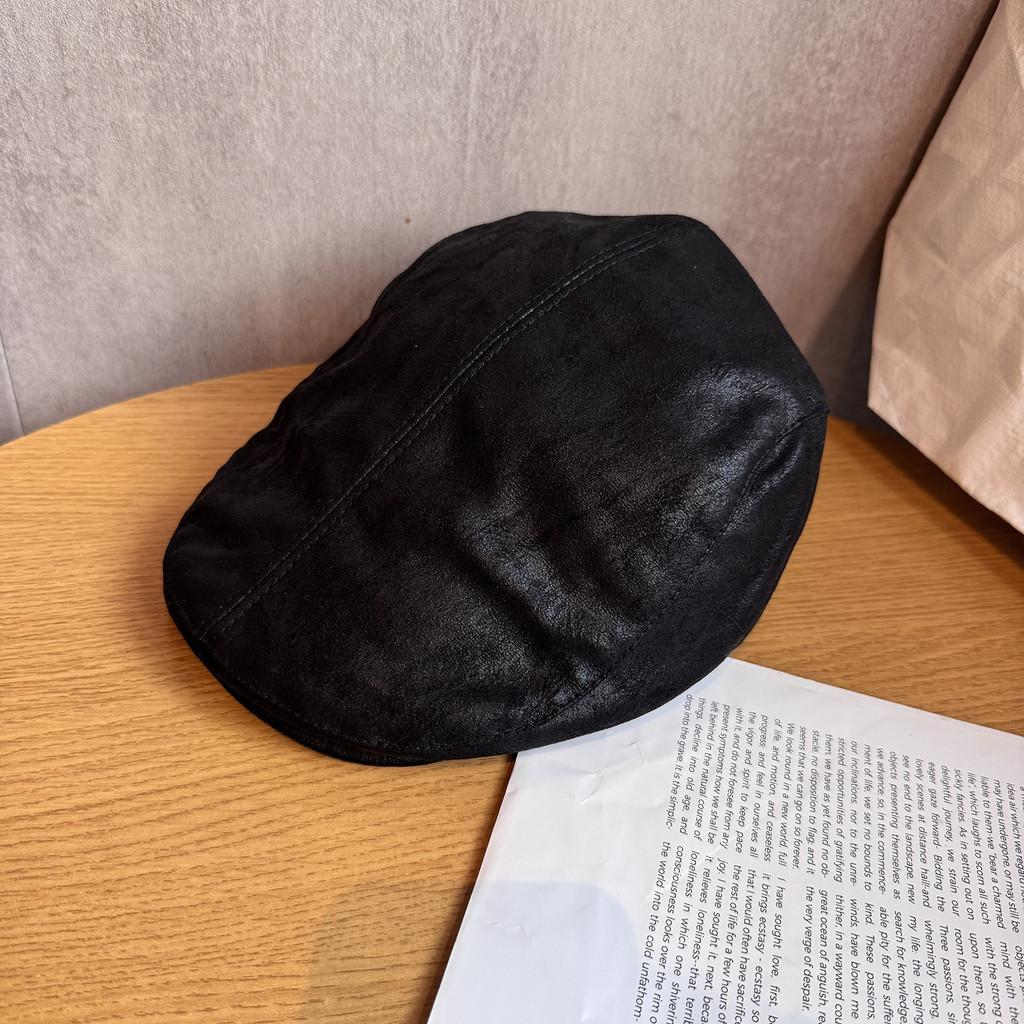 Retro Suede Beret With Solid Color Design Suitable For Teens Matching Daily