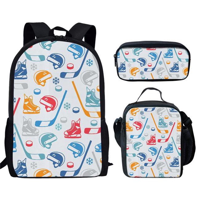 Klassiek Populair Bijzonder Nieuwigheid Grappig Hockey 3D Print 3 stuks/Set leerling Schooltassen Laptop Dagrugzak Rugzak Lunchtas Etui