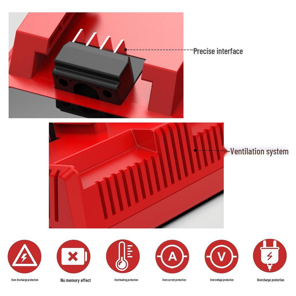 Milwaukee-Compatible Dual Slot Fast Charger for M18 Power Tools (3A)
