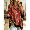 Plus Size Women's Simple Bohemian Pattern Print V-neck Top Three-quarter Sleeves Loose Plus Size Casual Daily T-shirt