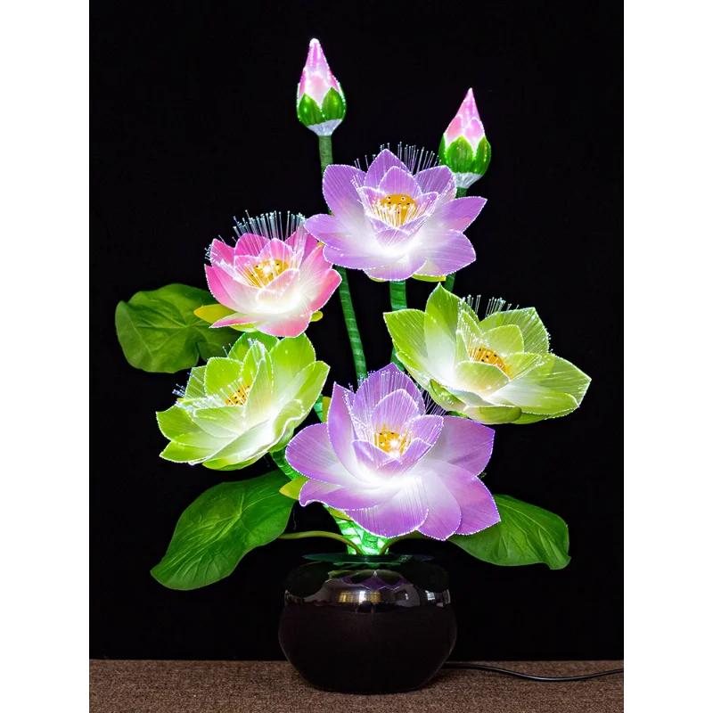 Tkanina z włókna optycznego Symulowany świecznik Kolorowa dekoracja kwiatowa Bonsai przed Buddą Feng Shui