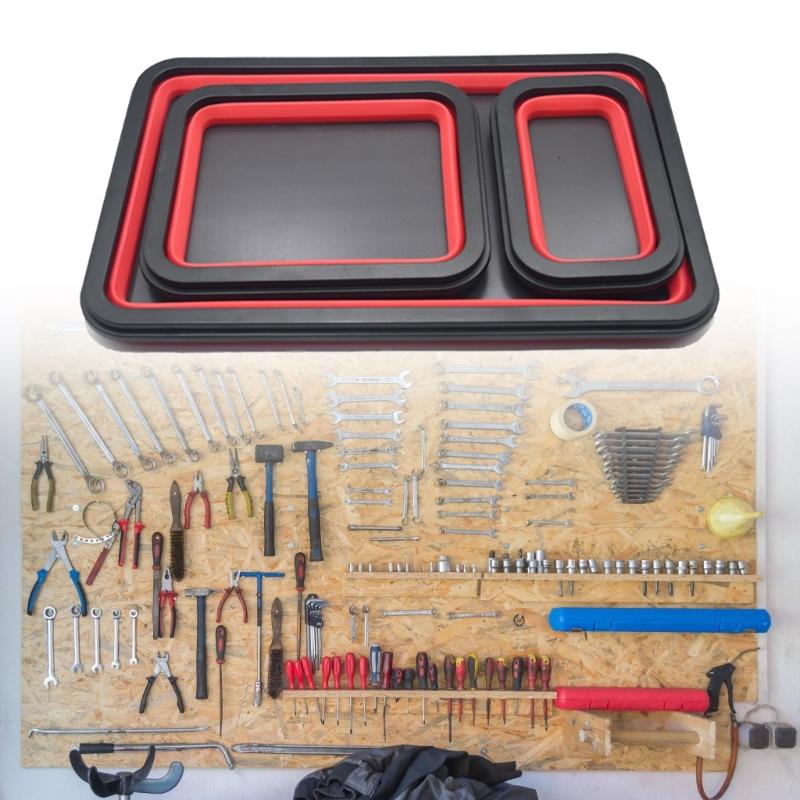 Faltbare magnetische Schraubenhalter-Schalen, Holzbearbeitung Klempner Werkzeug Silikon Rechteck Werkbank-Organizer für Mechaniker 3x