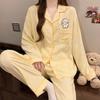Cloud Cotton Korean Style Striped Plaid Pajama Set: Long Sleeve Cardigan & Pants for Indoor/Outdoor Wear, Real Shot.