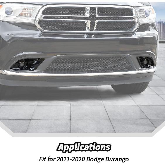 JeCar Black Front Fog Light Cover Trim Fit for Dodge Durango 2011-2020 Fog Light Bezel Trim (1Pair)