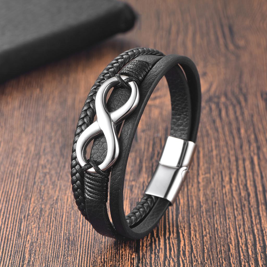 Bracciale Uomo In Pelle Intrecciata Con Occhio Di Tigre - Pietra Naturale, Chiusura Magnetica, 21 Cm - JSDDE