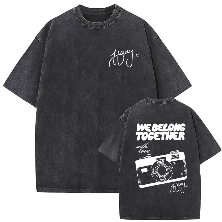 Harry Styles Together Tour 2026 Vintage Washed T-Shirt Men Women Pop Music Fashion Oversized Cotton Casual Streetwear