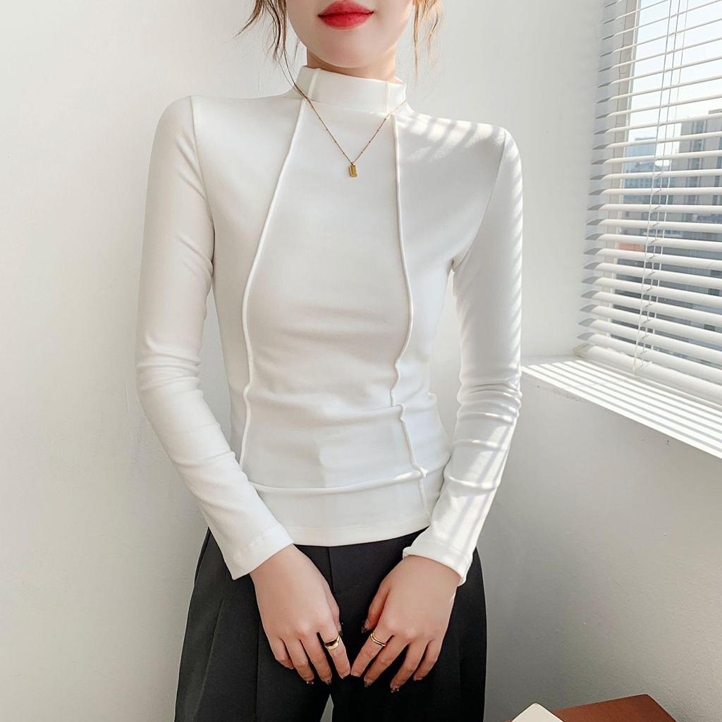 Women's Fleece-Lined Slim-Fit Base Layer Top - Double-Sided Fleece for Autumn/Winter