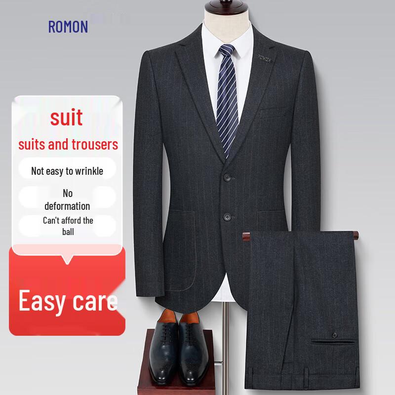 Romon Men s Slim Fit Vertical Stripe Suit Set 3XL