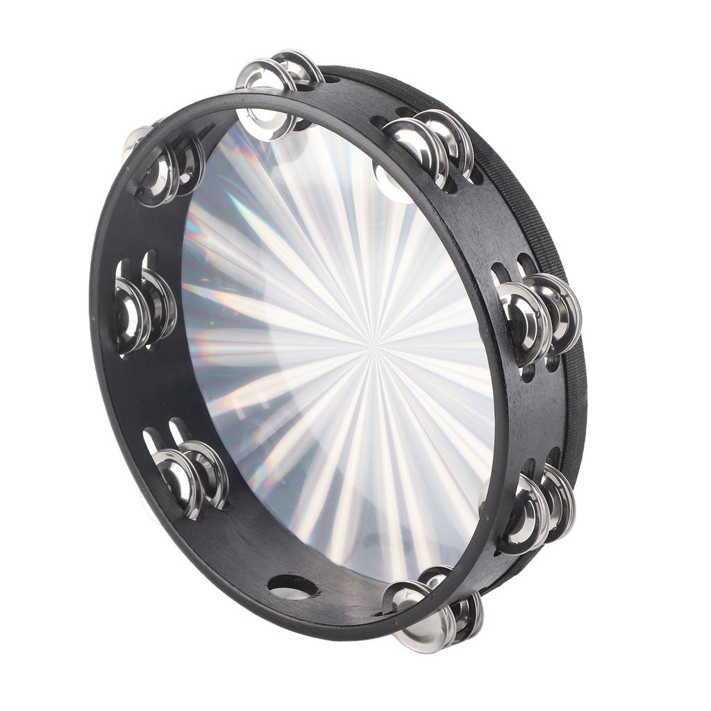 Tambourine Double Row 16 Pairs Metal Jingles Clear Sound Laser Handheld Drum Bell Timbrel 10in